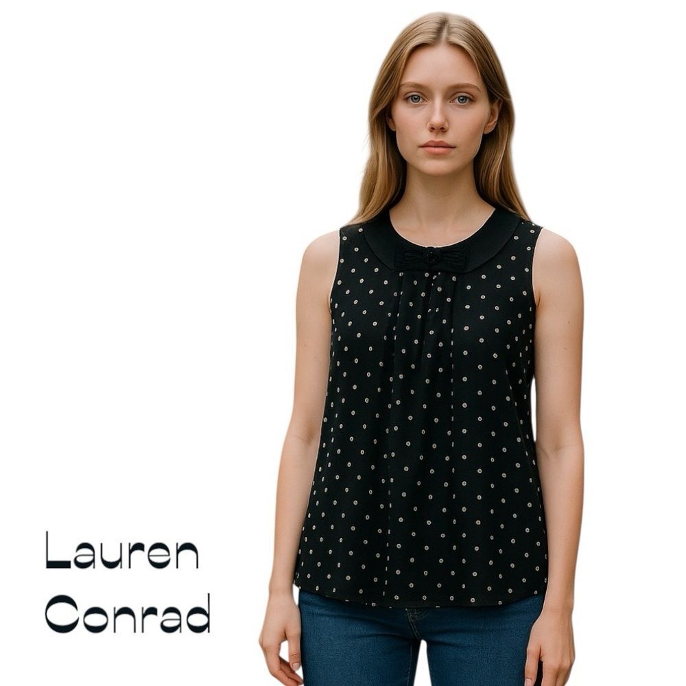 LC Lauren Conrad Black Gold Polka Dot Top Size S Feminine Soft Girl